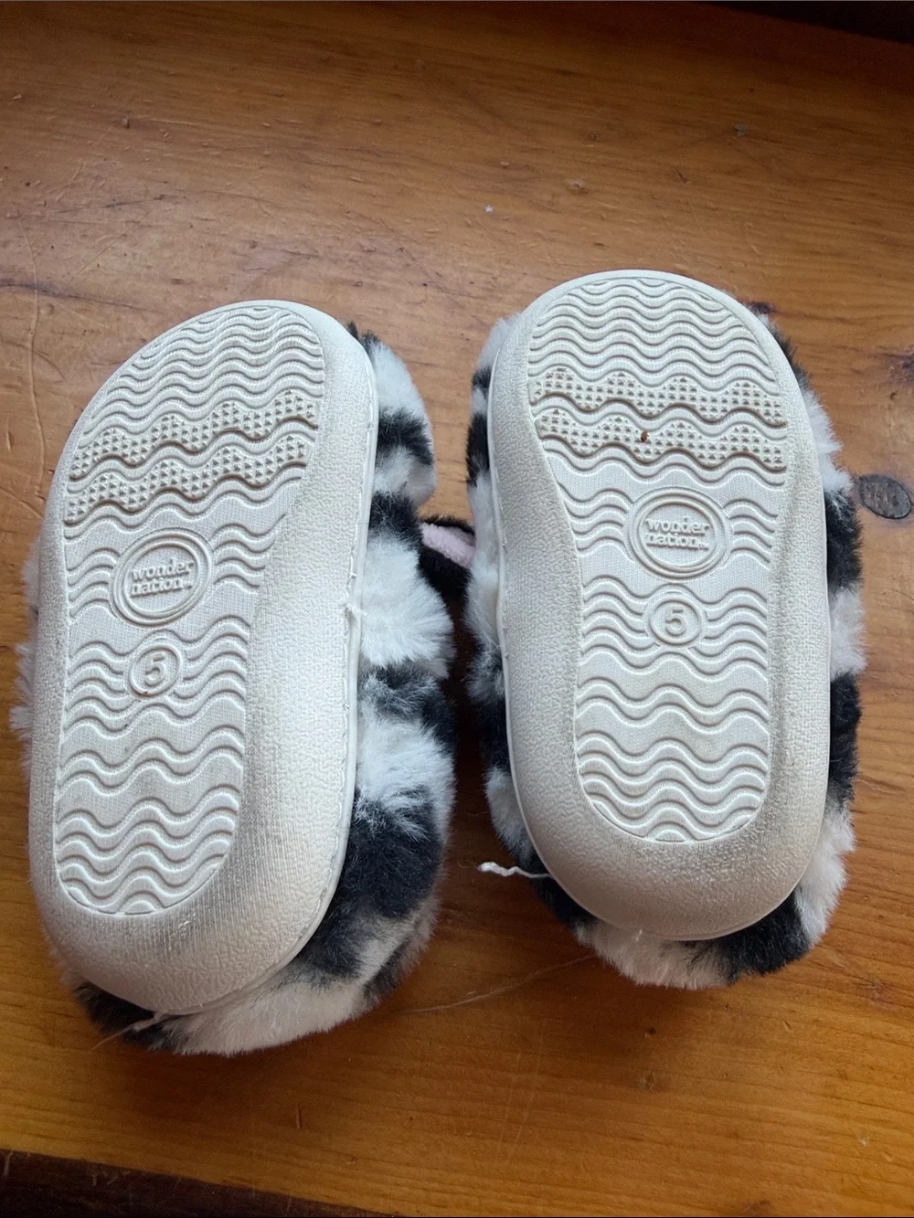 wonder nation Cow Plush Slippers in White, Black, Brown